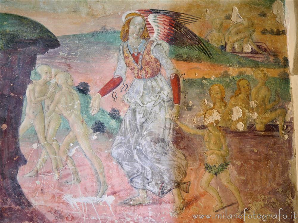 Montefiore Conca (Rimini, Italy) - Detail of the frescoes on the left wall of the Church of the Hospital of Mercy